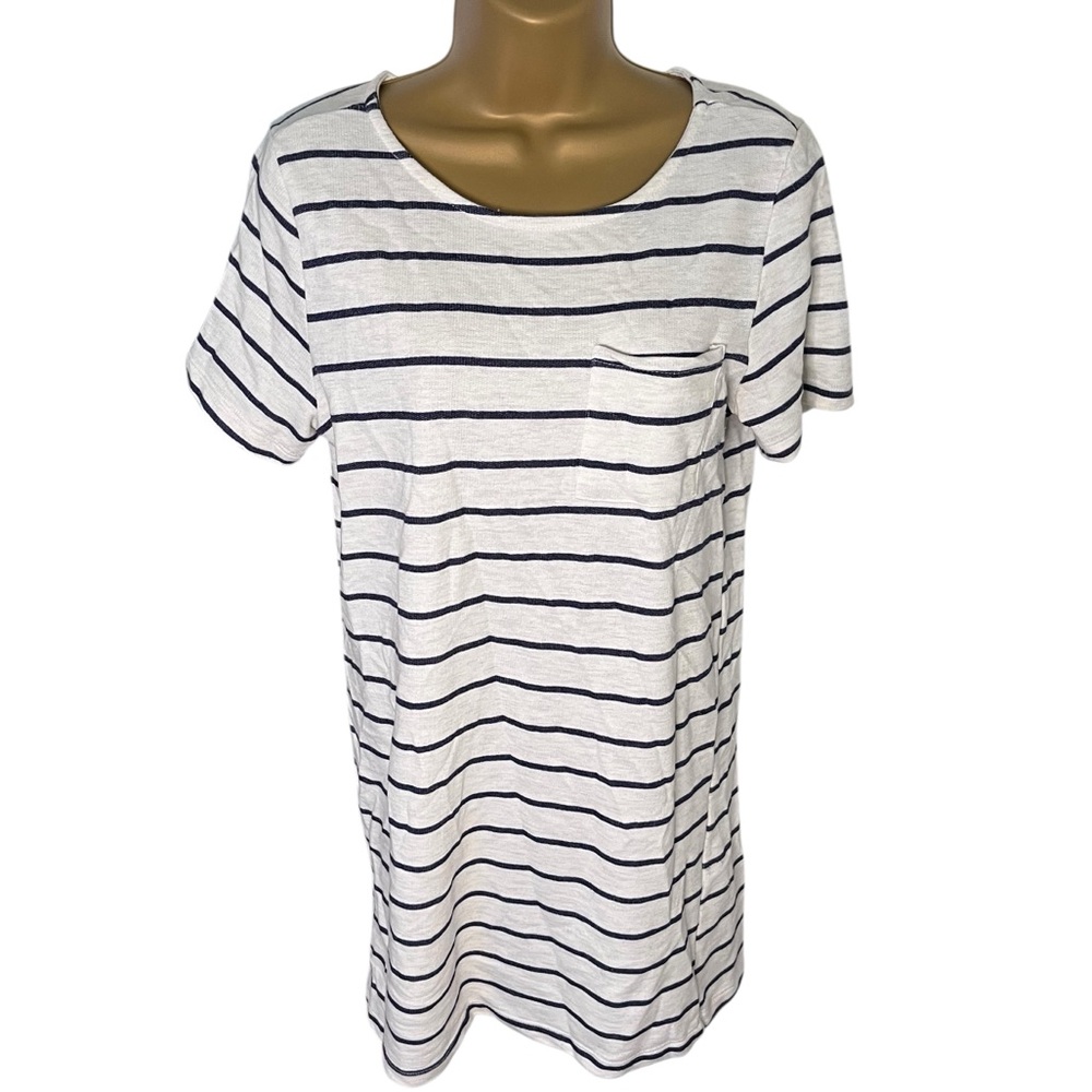 Lumière Striped T-Shirt Dress Micro Lightweight Knit Ivory M